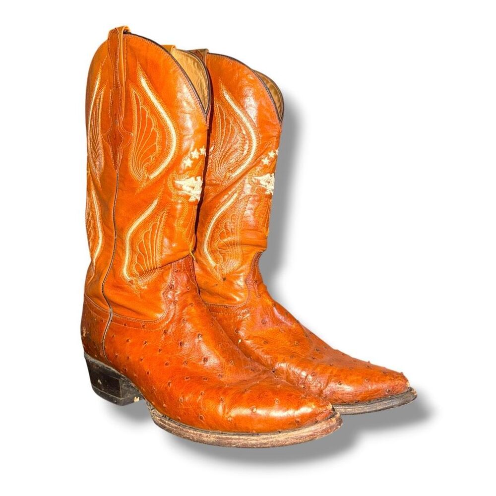 El General Genuine Ostrich Leather Cowboy Western Boots Men’s Sz 9